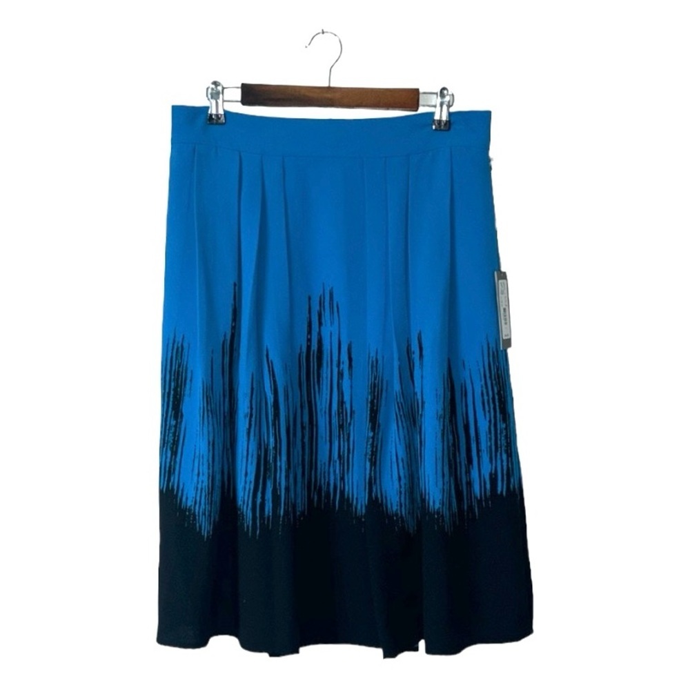 NEW Eva Mendes New York & Company Blue Black Midi Skirt Flare Casual Size 12